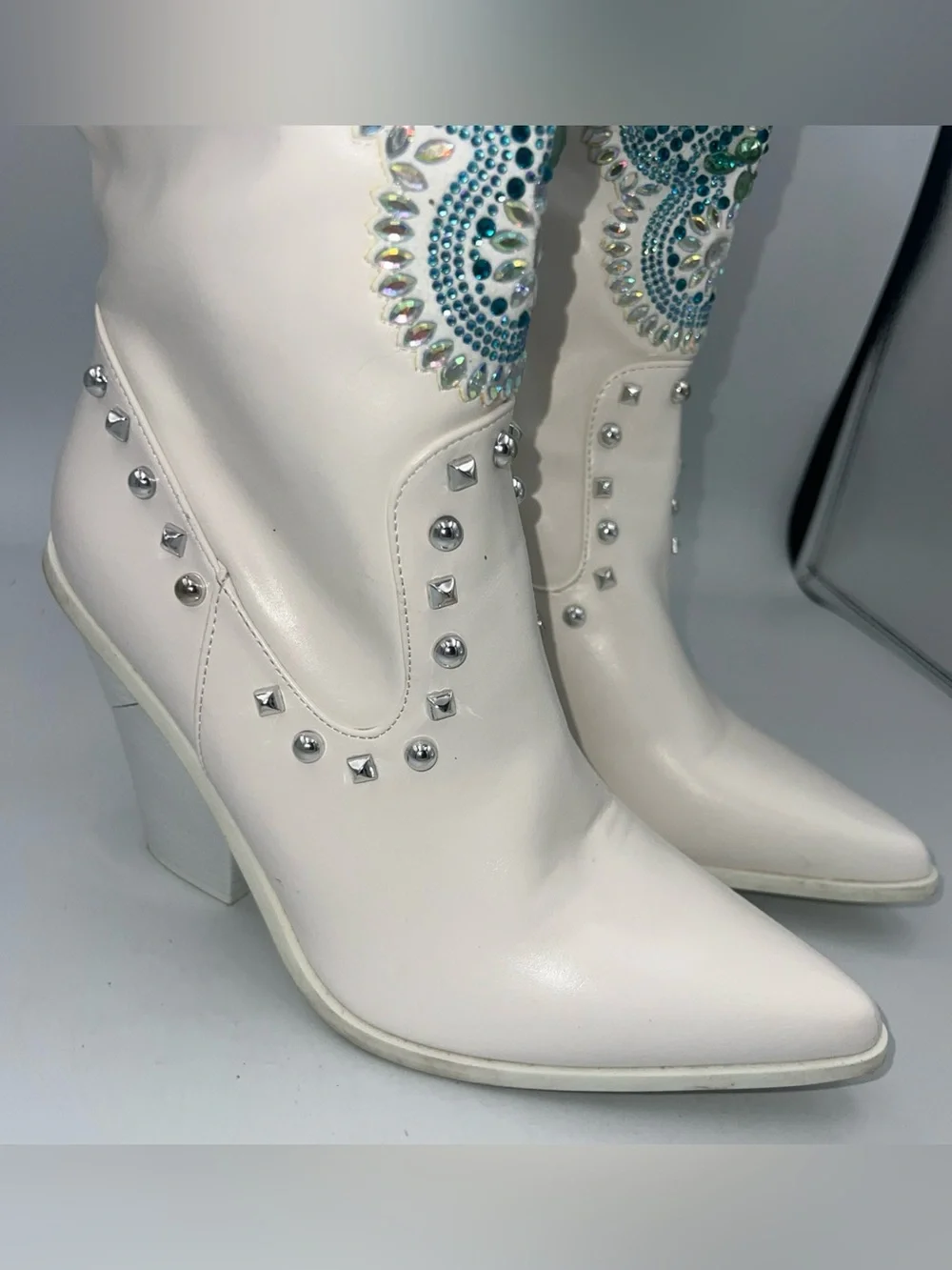 Azalea Wang Axelbeat Western Knee High Boots Faux Leather W/Rhinestones Size 8.5